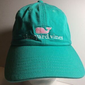 Vineyard Vines Whale Hat Teal Turq Green Adjustable Pink Whale SpellOut Strap